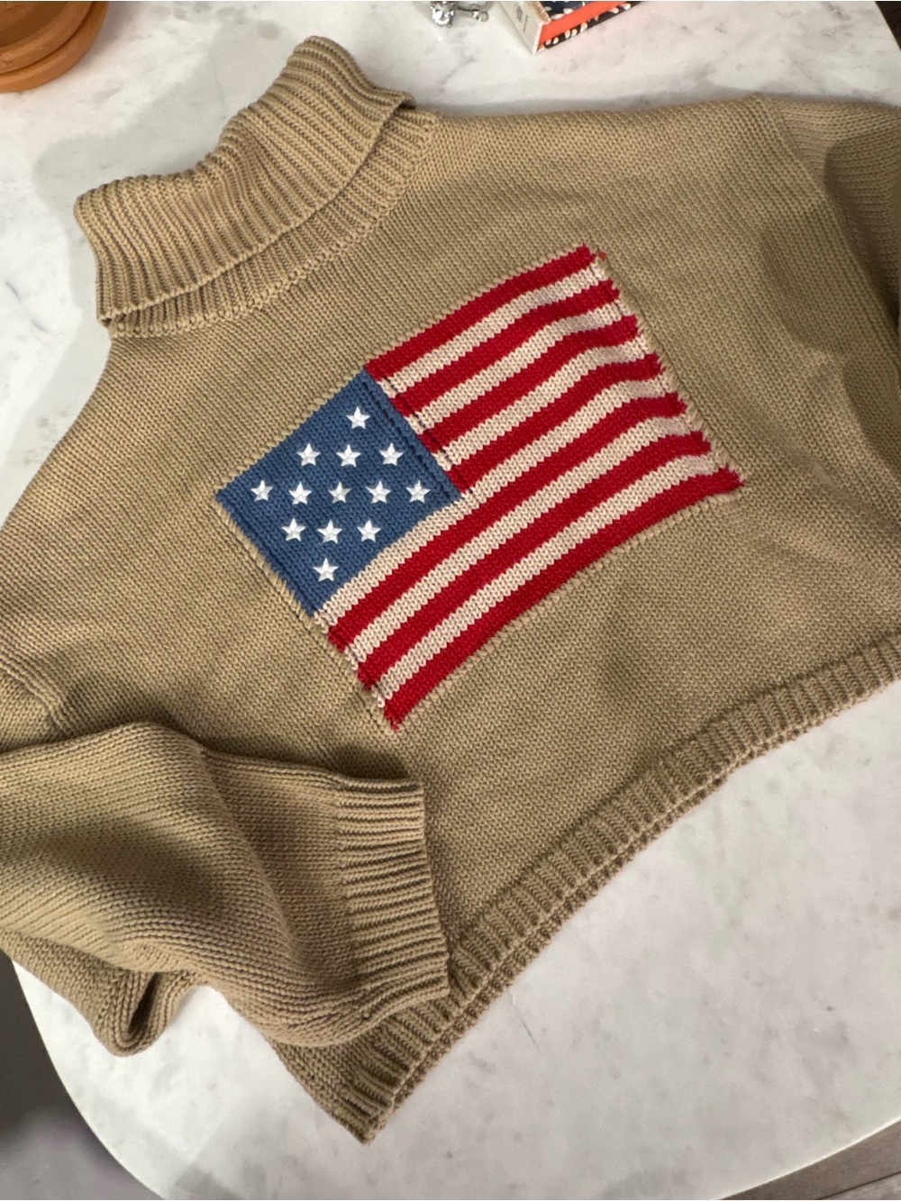 Cowl Flag Knit Sweater in Beige